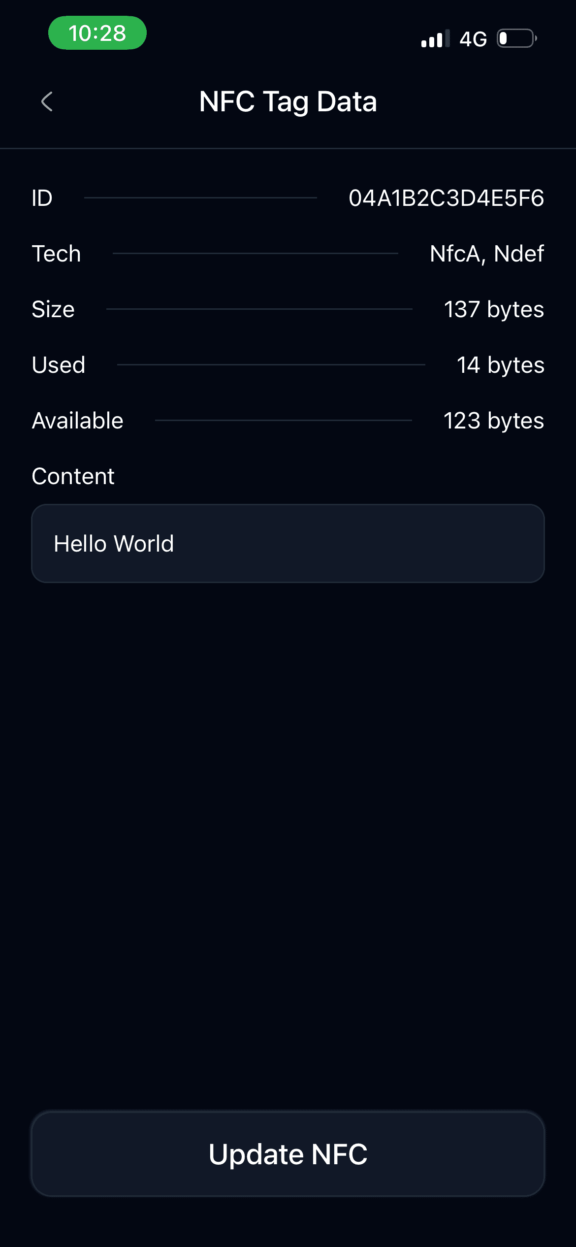 NFC tag details screen